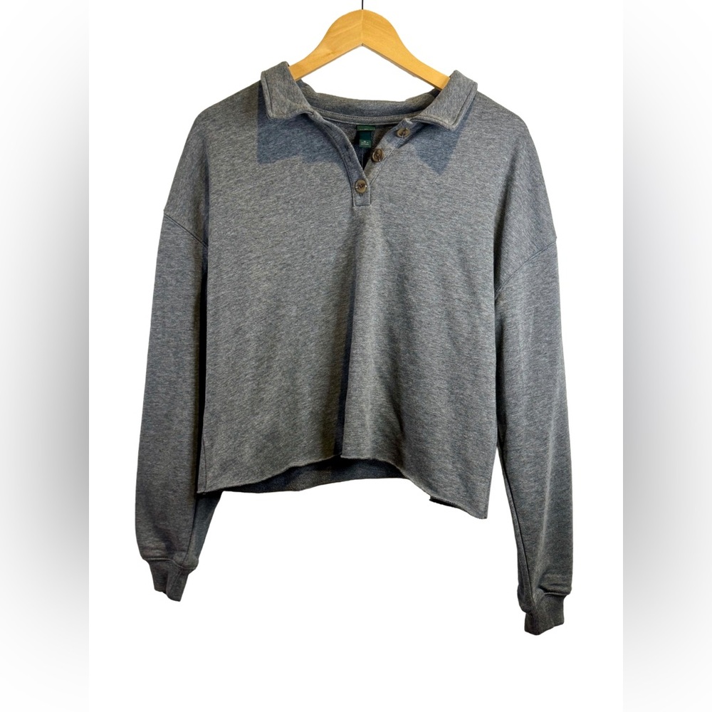 🆕 Wild Fable | Cropped Collared Sweatshirt | Button Placket | Lounge